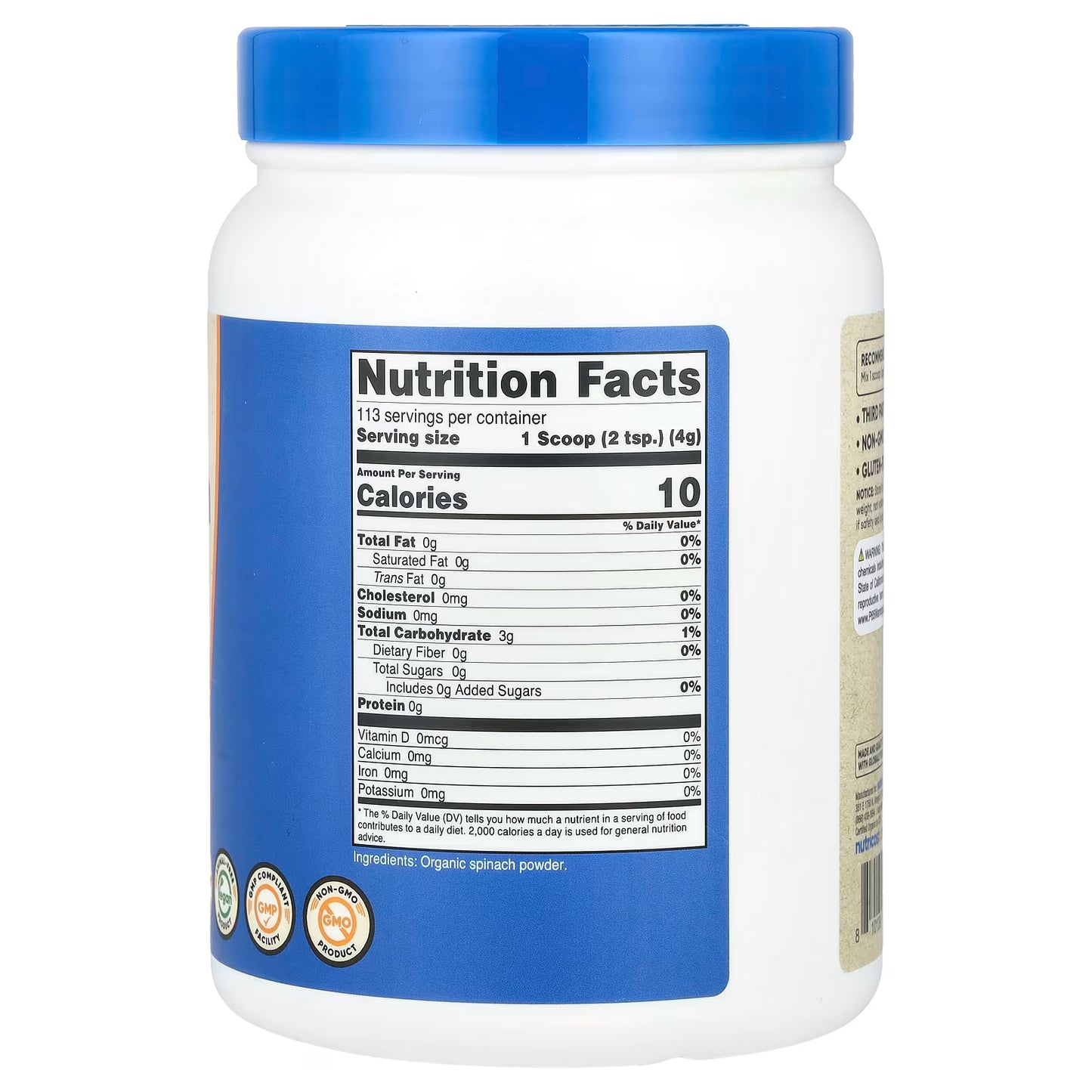 Nutricost, Organic Spinach Powder, Unflavored, 16.2 oz (454 g)
