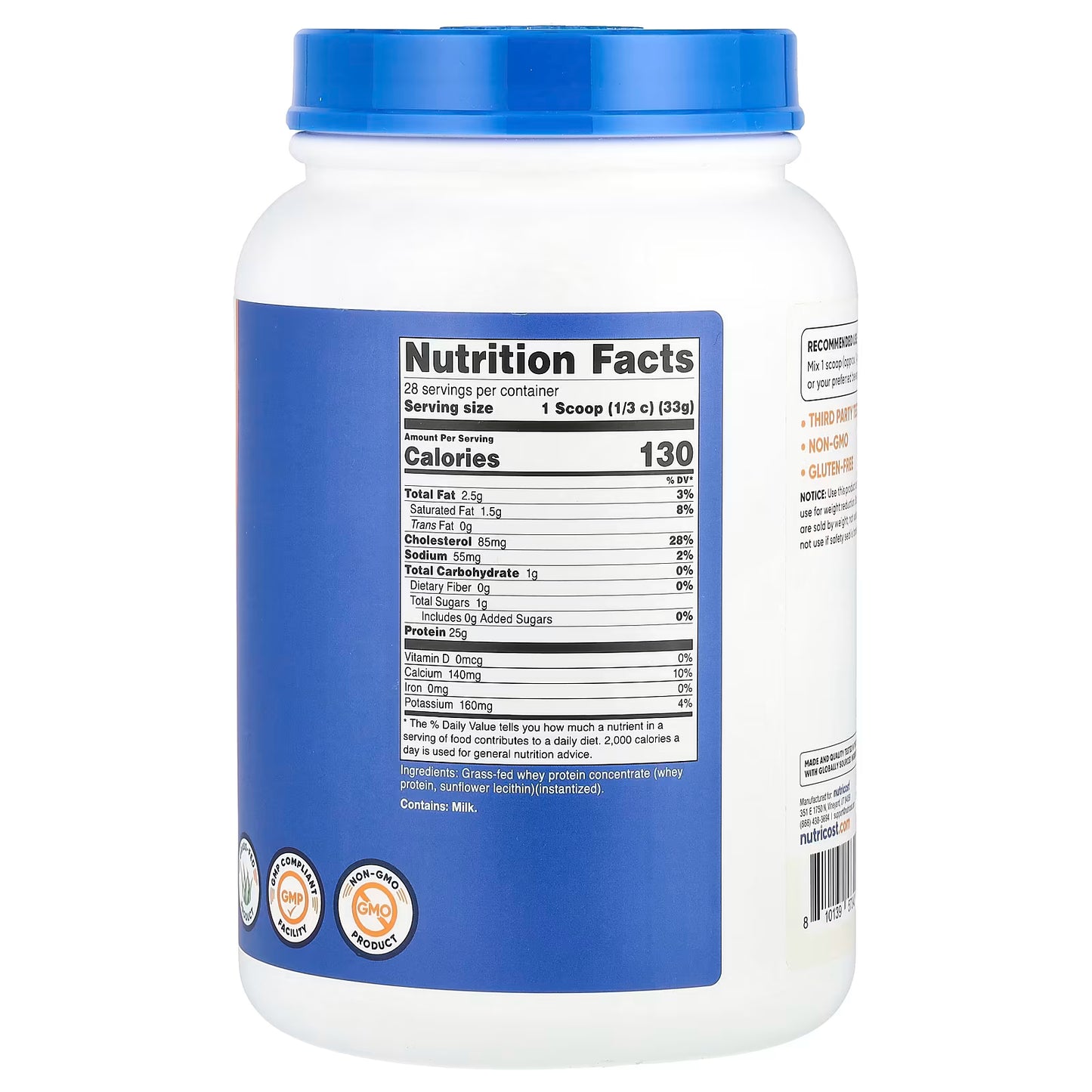 Nutricost, Grass-Fed Whey Protein, Unflavored , 2 lb (907 g)