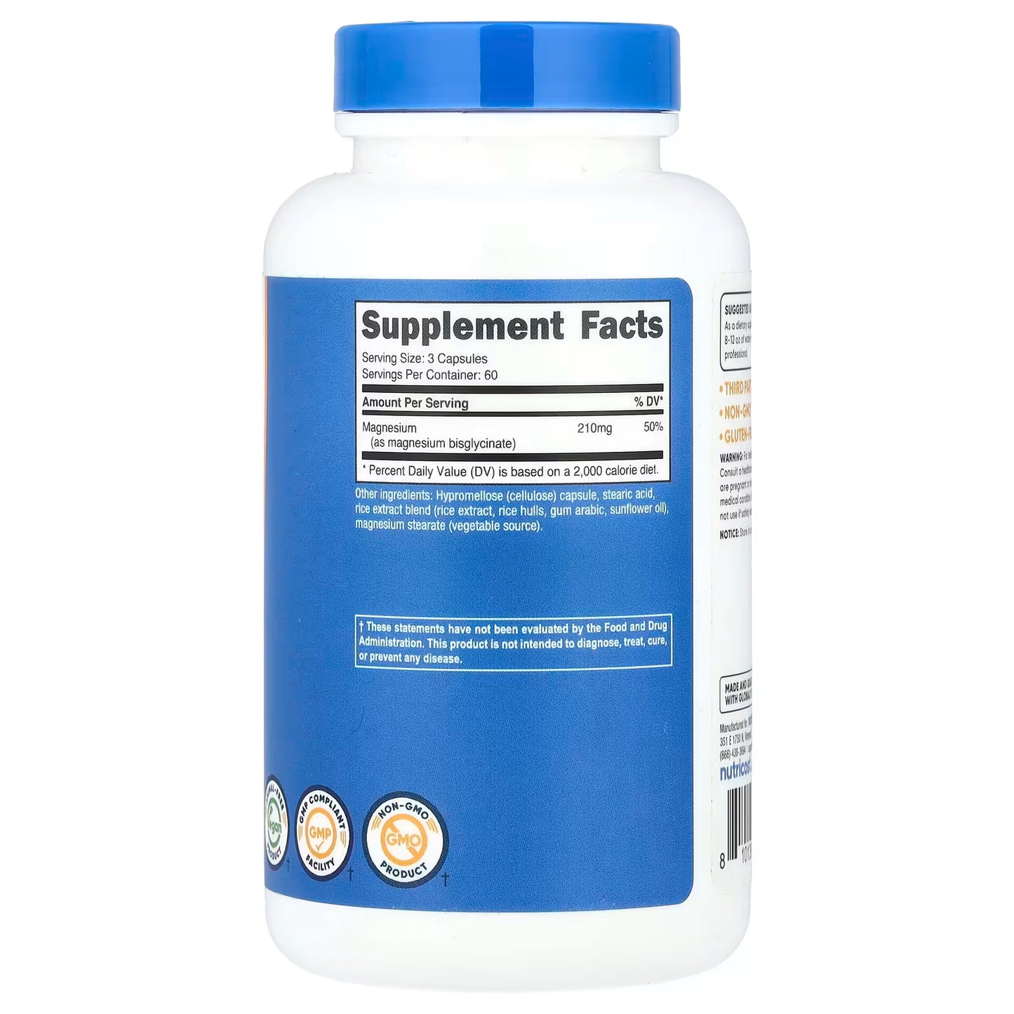 Nutricost, Magnesium Glycinate, 180 Capsules (70 mg per Capsule)
