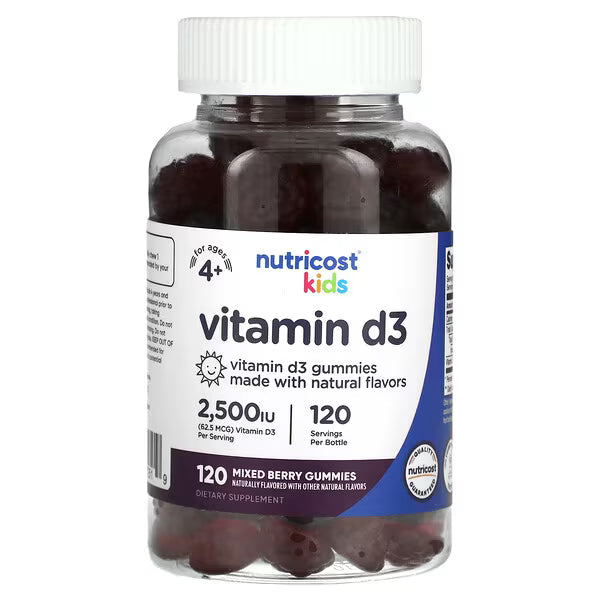 Nutricost, Kids, Vitamin D3, Ages 4+, Mixed Berry, 62.5 mcg (2,500 IU), 120 Gummies