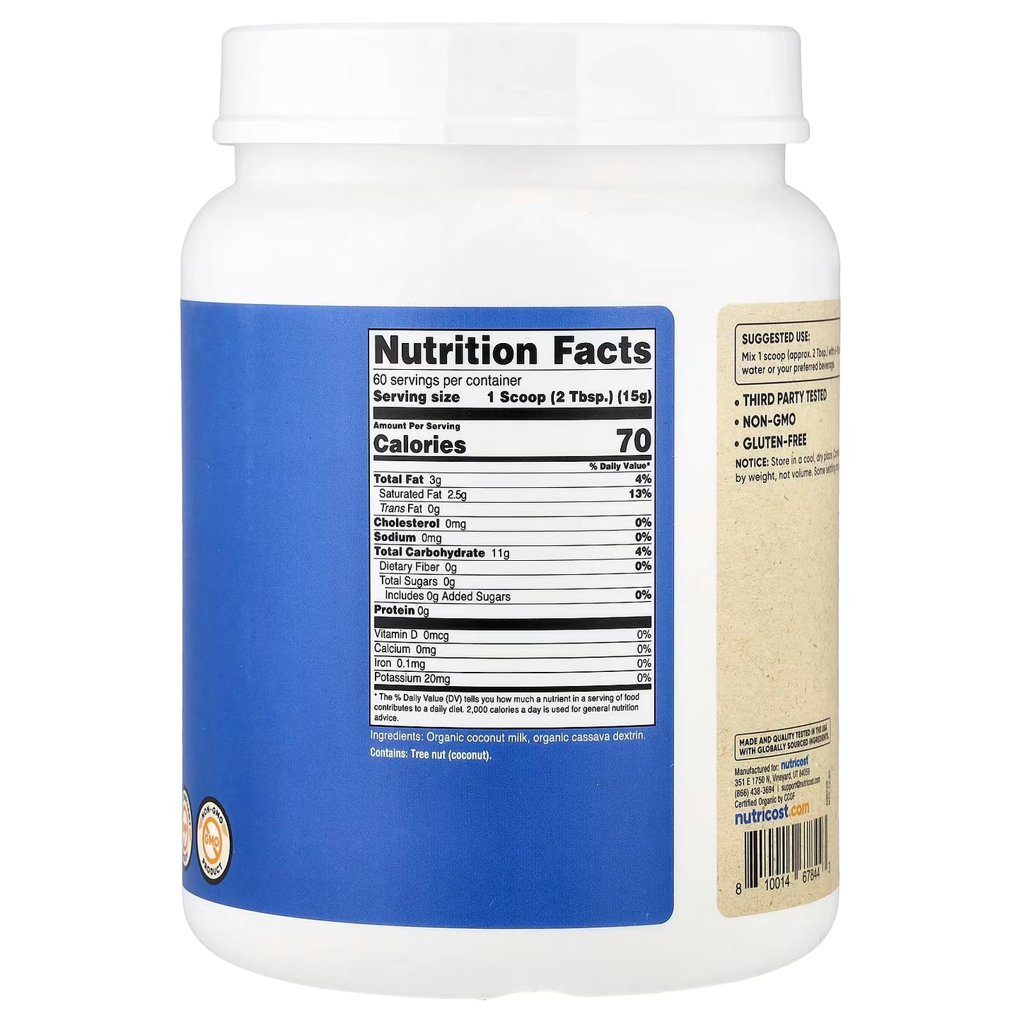 Nutricost, Organic Coconut Milk Powder, Unflavored, 2 lb (907 g)
