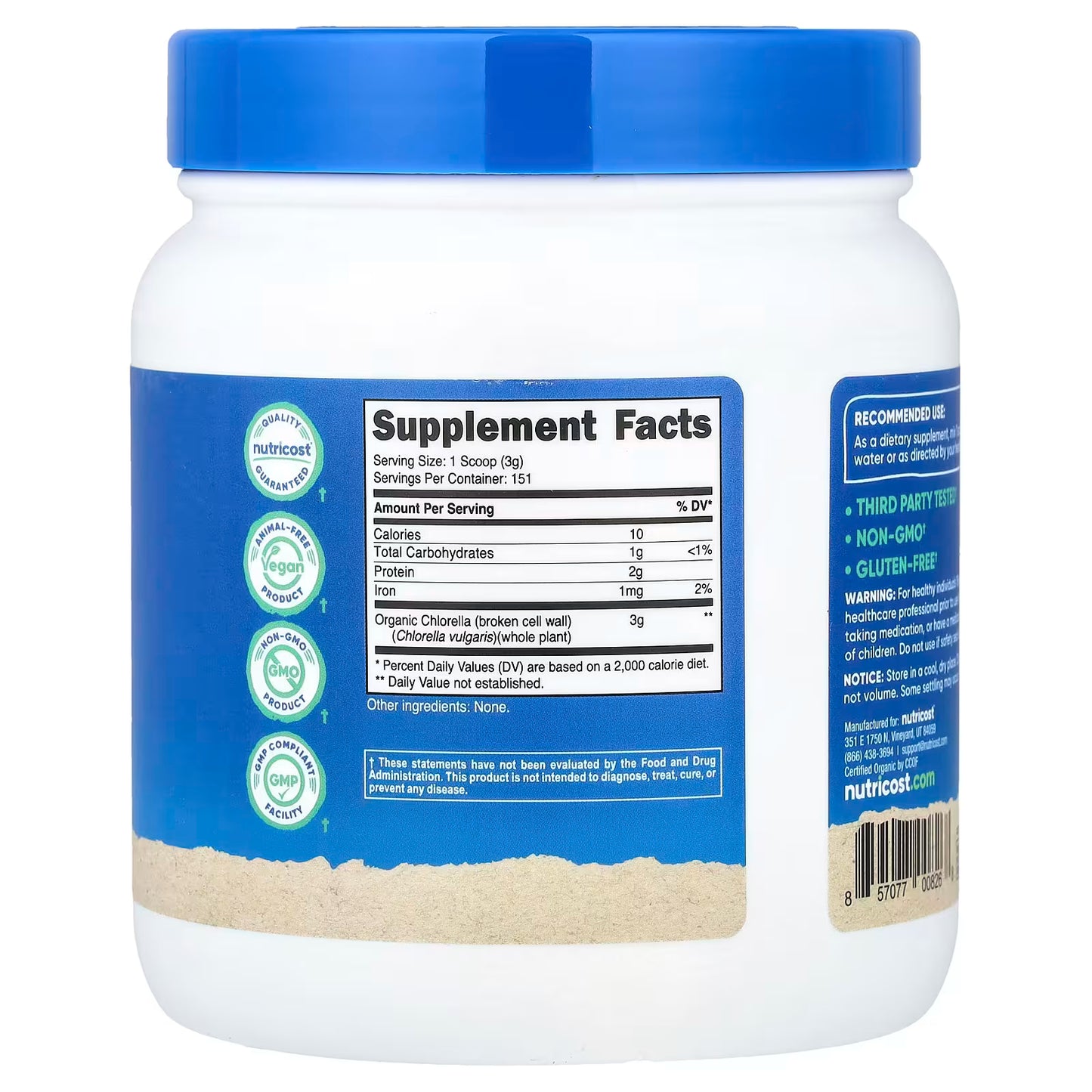 Nutricost, Organic Chlorella Powder, Unflavored , 16 oz (454 g)