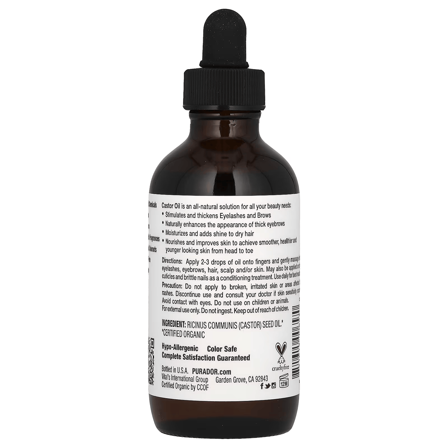 PURA D'OR 3.2 Oz ORGANIC Castor Oil - 100% Pure USDA Certified Cold Pressed