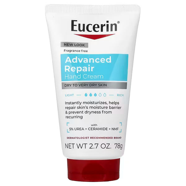 Eucerin, Advanced Repair Hand Cream, Dry to Very Dry Skin, Fragrance Free, 2.7 oz (78 g)