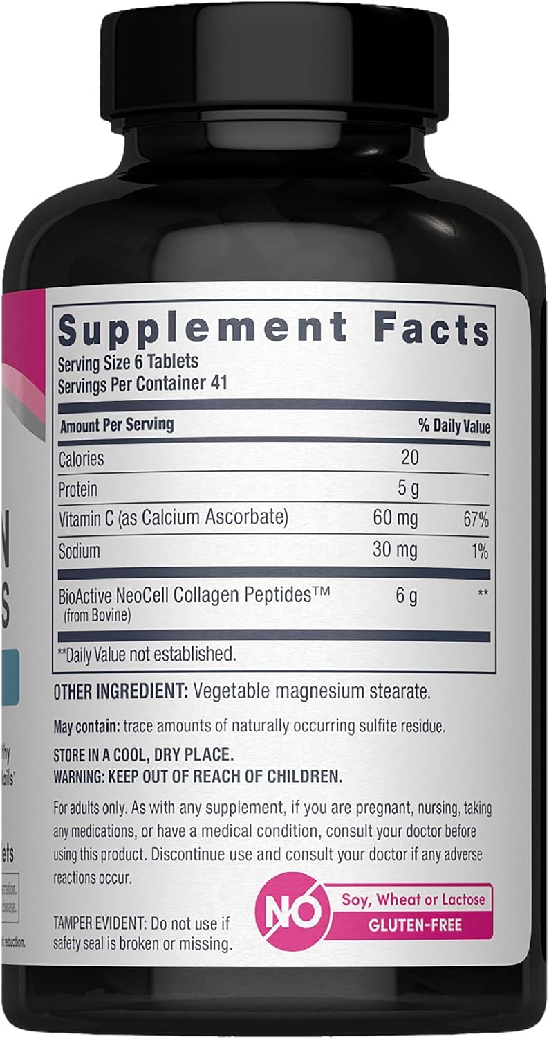 NeoCell Collagen Peptides | 250 Tablets | with Vitamin C | Grassfed Supplement | Hair, Skin, & Nails | for Women and Men