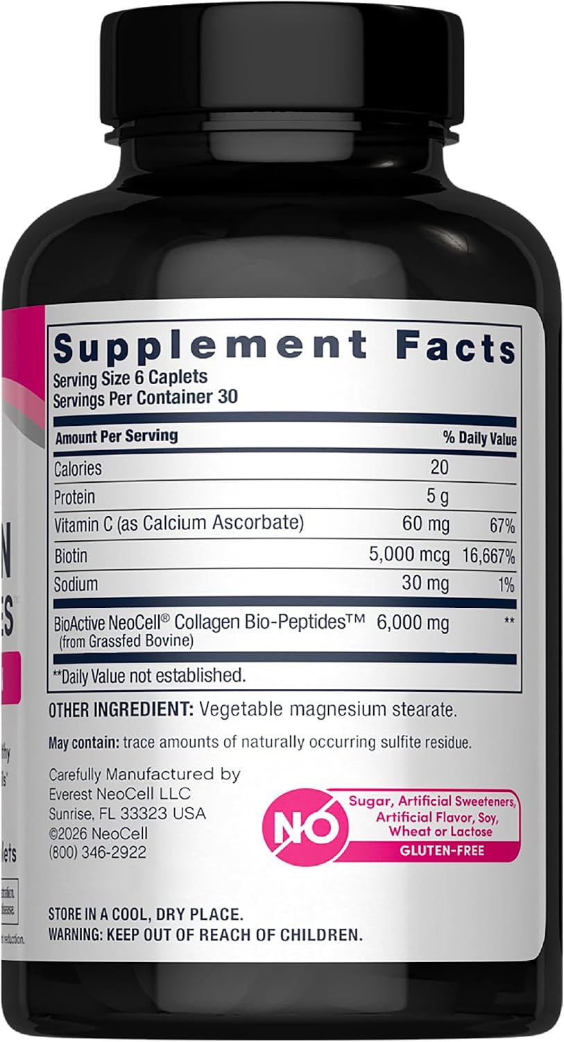 NeoCell Collagen Peptides Pills | 180 Tablets | with Vitamin C and Biotin | Grass Fed Bovine | Hair, Skin, & Nails | for Women and Men