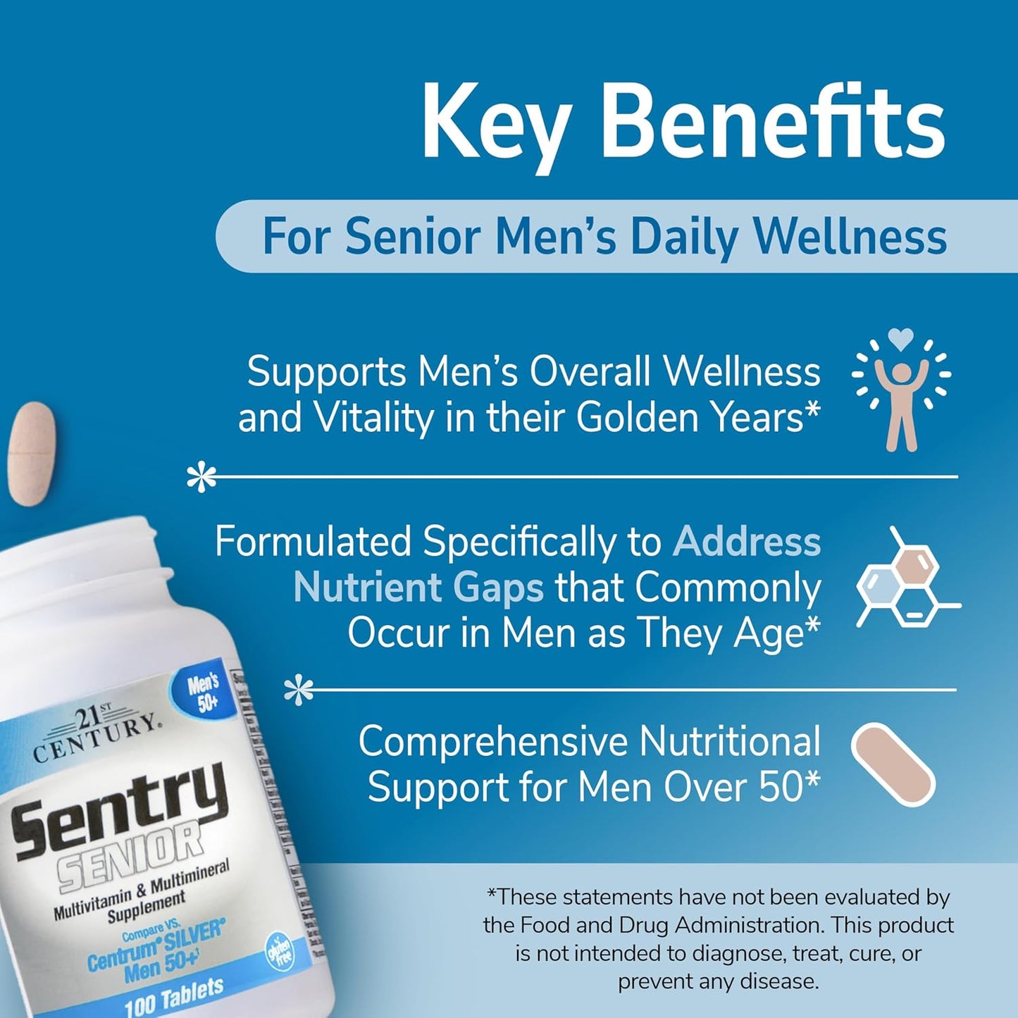21st Century Sentry Senior Men 50+ Multivitamin Tablets, 100 Count