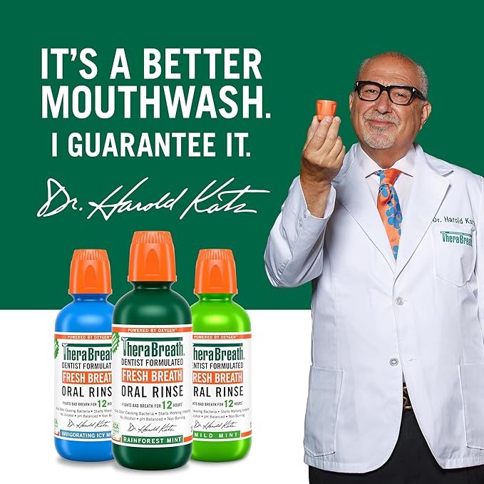 TheraBreath Fresh Breath Mouthwash, Rainforest Mint, Alcohol-Free, 16 Fl Oz