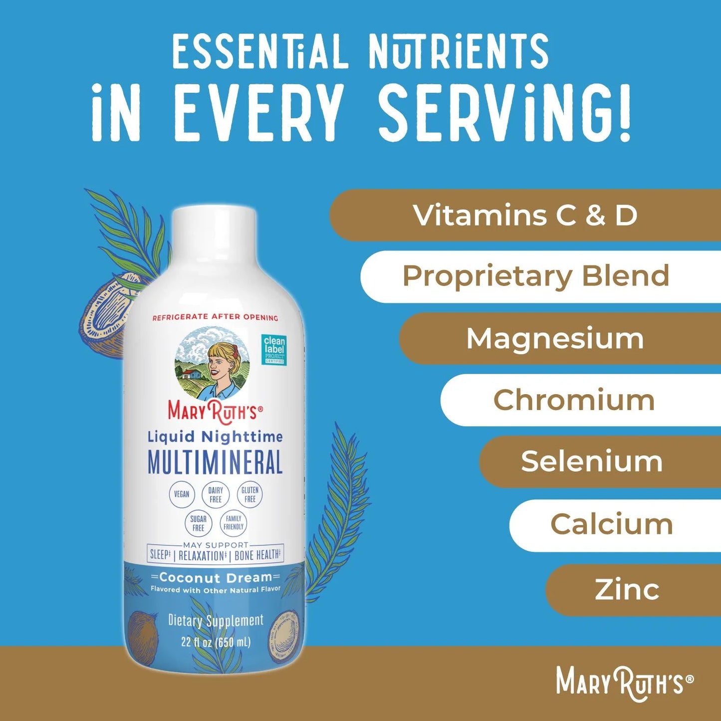 MaryRuth’s Nighttime Multimineral, Coconut, 22 fl. oz., 2 pack
