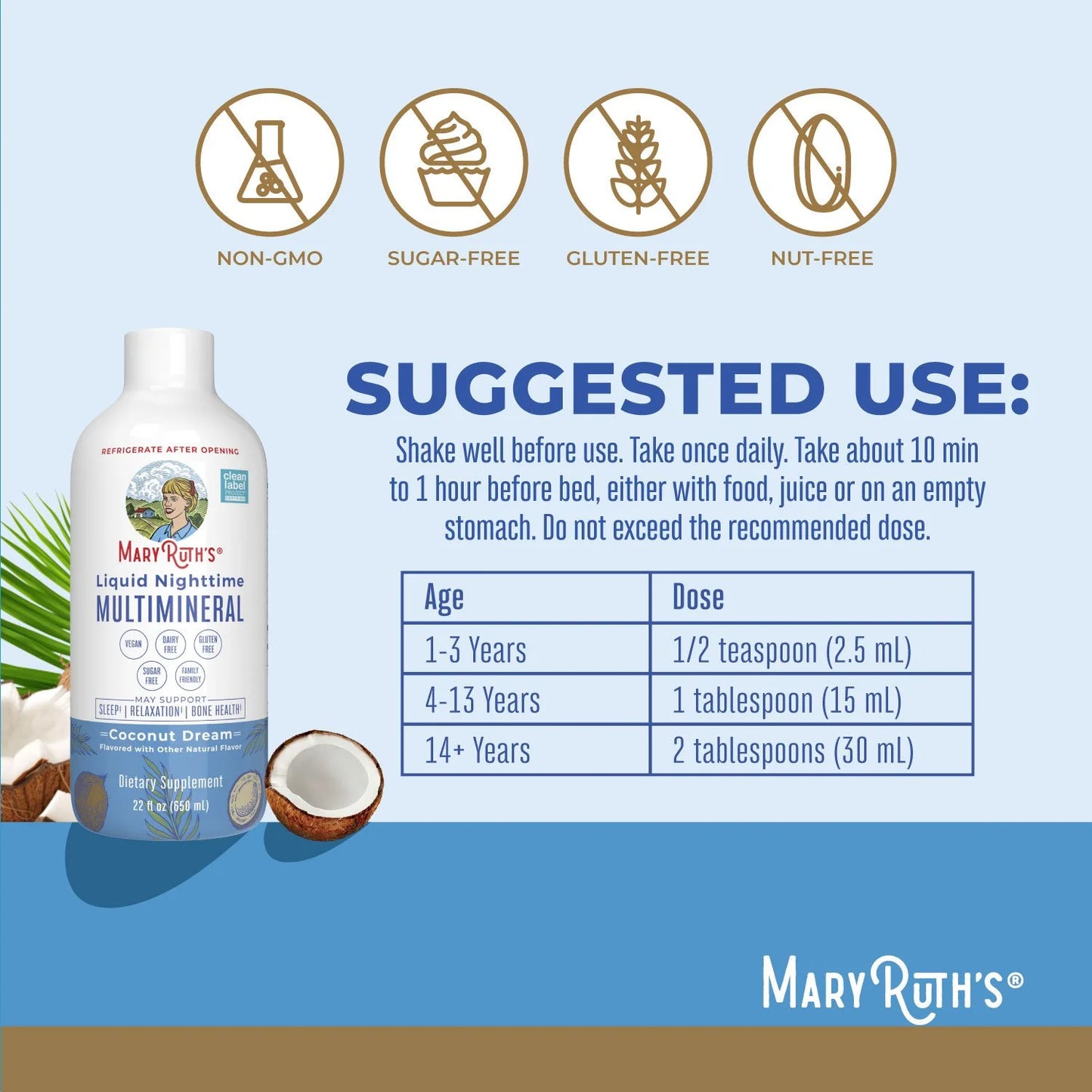 MaryRuth’s Nighttime Multimineral, Coconut, 22 fl. oz., 2 pack