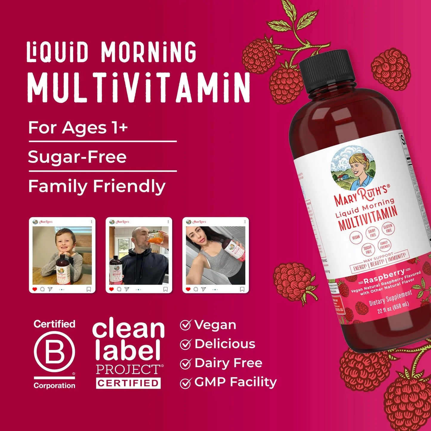 MaryRuth's Liquid Morning Multivitamin, Raspberry, 22 fl. oz., 2 pk