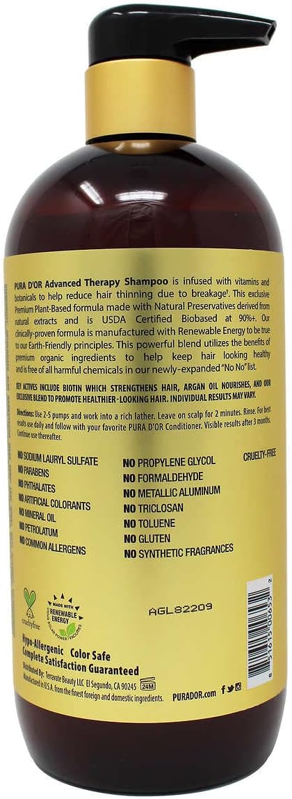 Pura d'or Advanced Therapy Anti-Hair Thinning Shampoo & Conditioner Set 100% Natural