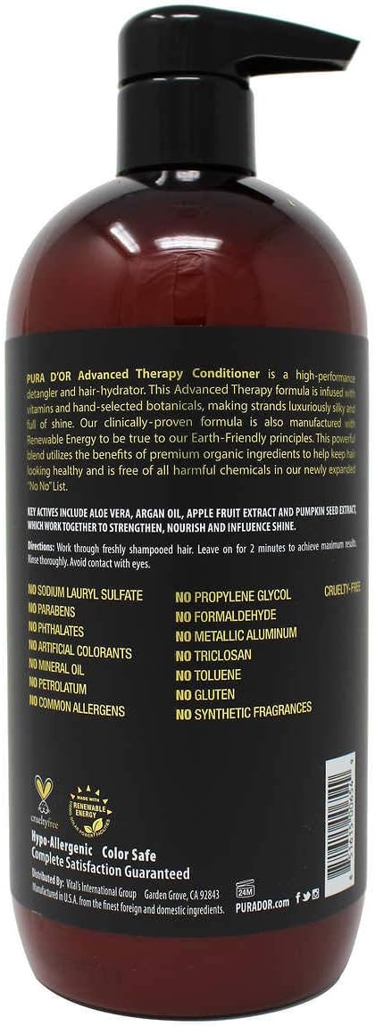 Pura d'or Advanced Therapy Anti-Hair Thinning Shampoo & Conditioner Set 100% Natural