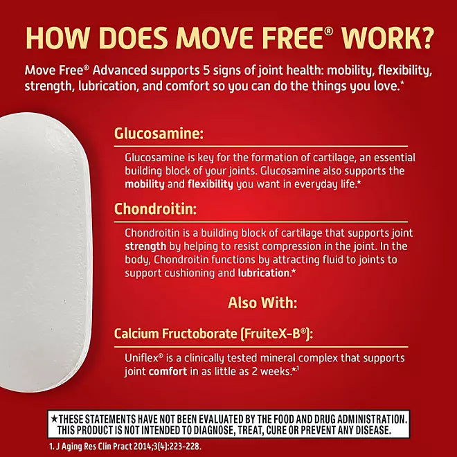 Move Free Advanced Joint Supplement, Glucosamine & FruiteX-B, 200 Tablets