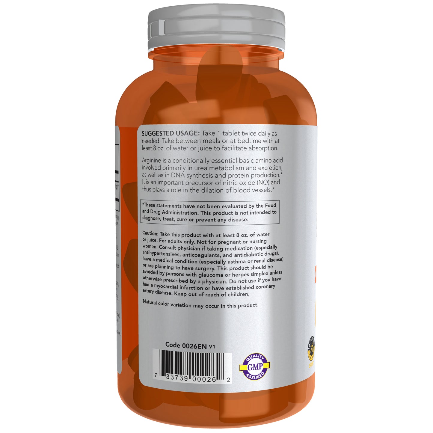 NOW Sports Nutrition, L-Arginine Double Strength 1000mg, Nitric Oxide Precursor, Amino Acids, 180 Tablets