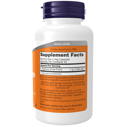 NOW Supplements, L-Arginine 500 mg, Nitric Oxide Precursor*, Amino Acid, 100 Veg Capsules