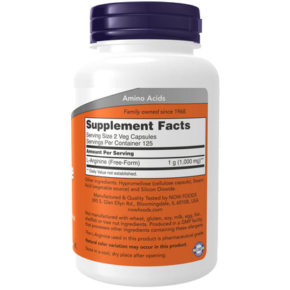 NOW Supplements, L-Arginine 500 mg, Nitric Oxide Precursor*, Amino Acid, 250 Veg Capsules