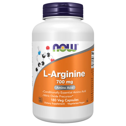 NOW Supplements, L-Arginine 700 mg, Nitric Oxide Precursor*, Amino Acid, 180 Veg Capsules