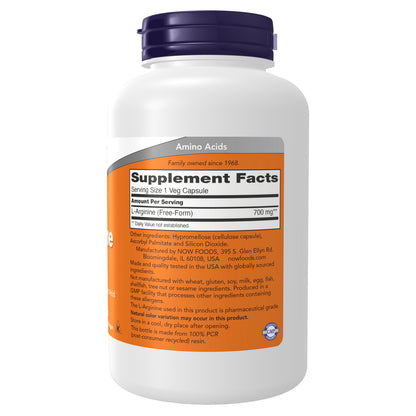 NOW Supplements, L-Arginine 700 mg, Nitric Oxide Precursor*, Amino Acid, 180 Veg Capsules