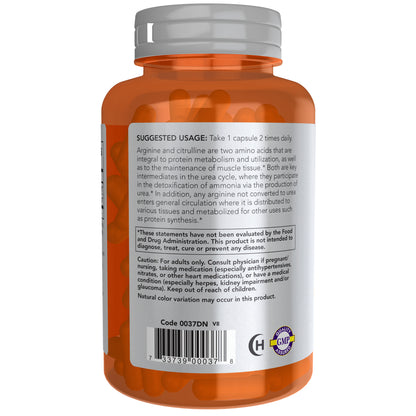 NOW Sports Nutrition, Arginine & Citrulline 500 mg/ 250 mg, Amino Acids, 120 Veg Capsules
