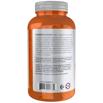 NOW Sports Nutrition, Arginine & Citrulline 500 mg/ 250 mg, Amino Acids, 240 Veg Capsules