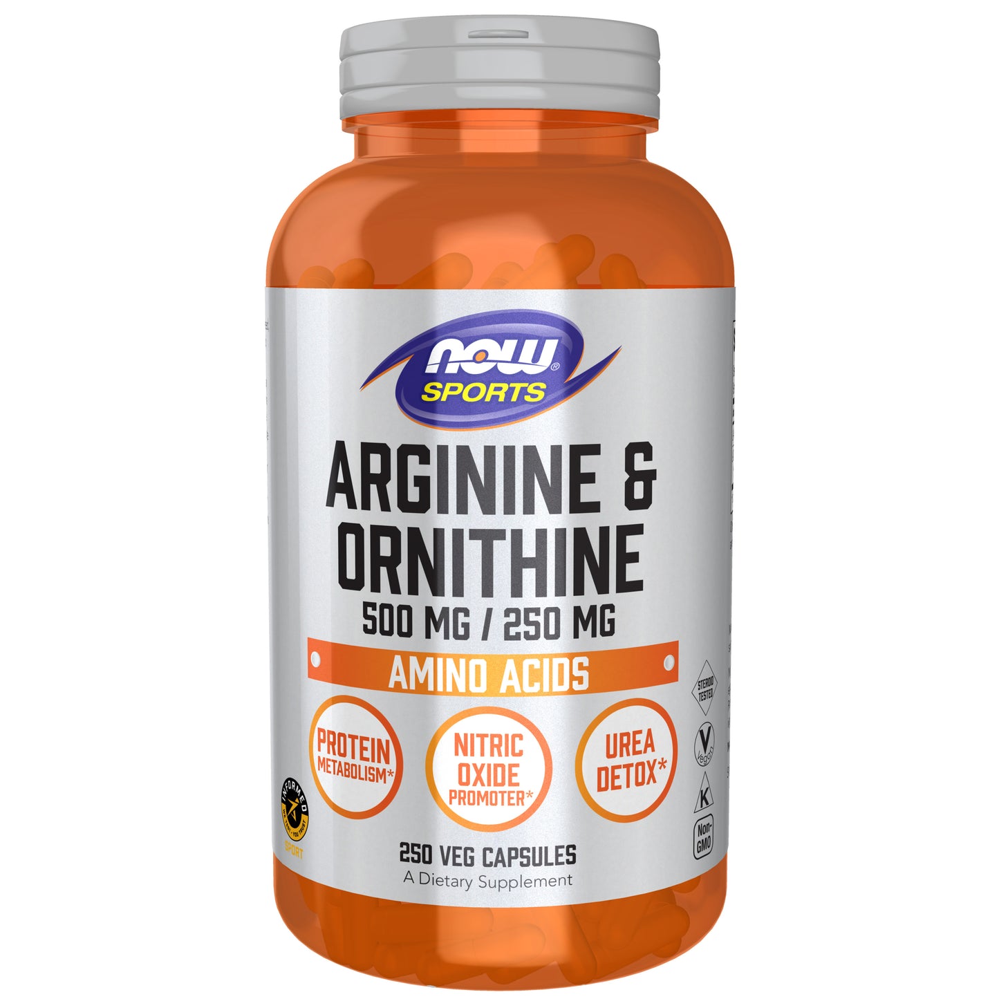 NOW Sports Nutrition, Arginine & Ornithine 500/250 mg, Amino Acids, 250 Veg Capsules