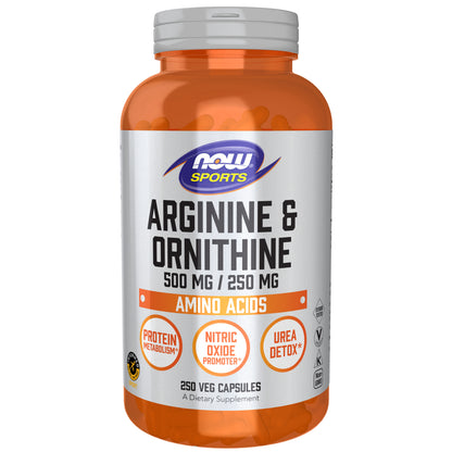 NOW Sports Nutrition, Arginine & Ornithine 500/250 mg, Amino Acids, 250 Veg Capsules