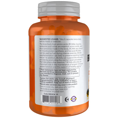 NOW Sports Nutrition, Branched Chain Amino Acids, With Leucine, Isoleucine and Valine, 120 Veg Capsules