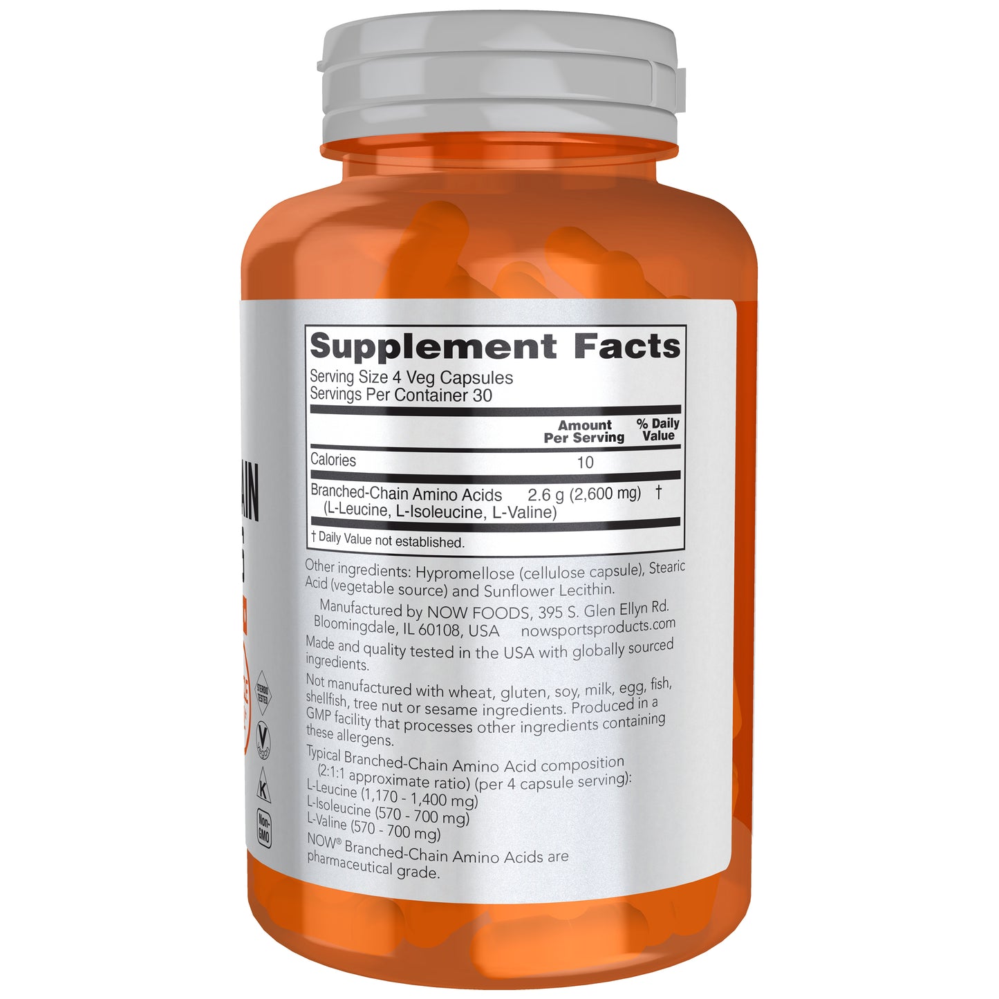 NOW Sports Nutrition, Branched Chain Amino Acids, With Leucine, Isoleucine and Valine, 120 Veg Capsules