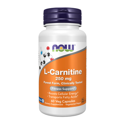 NOW Supplements, L-Carnitine 250 mg, Purest Form, Amino Acid, Fitness Support*, 60 Veg Capsules