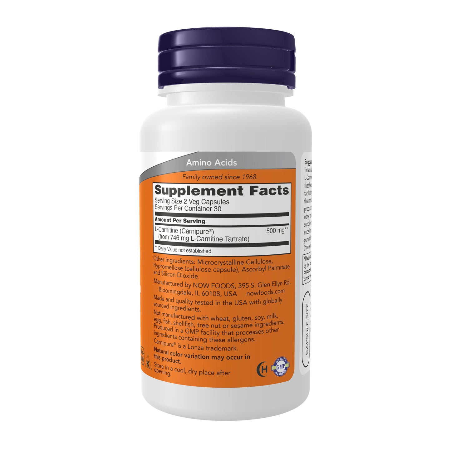 NOW Supplements, L-Carnitine 250 mg, Purest Form, Amino Acid, Fitness Support*, 60 Veg Capsules