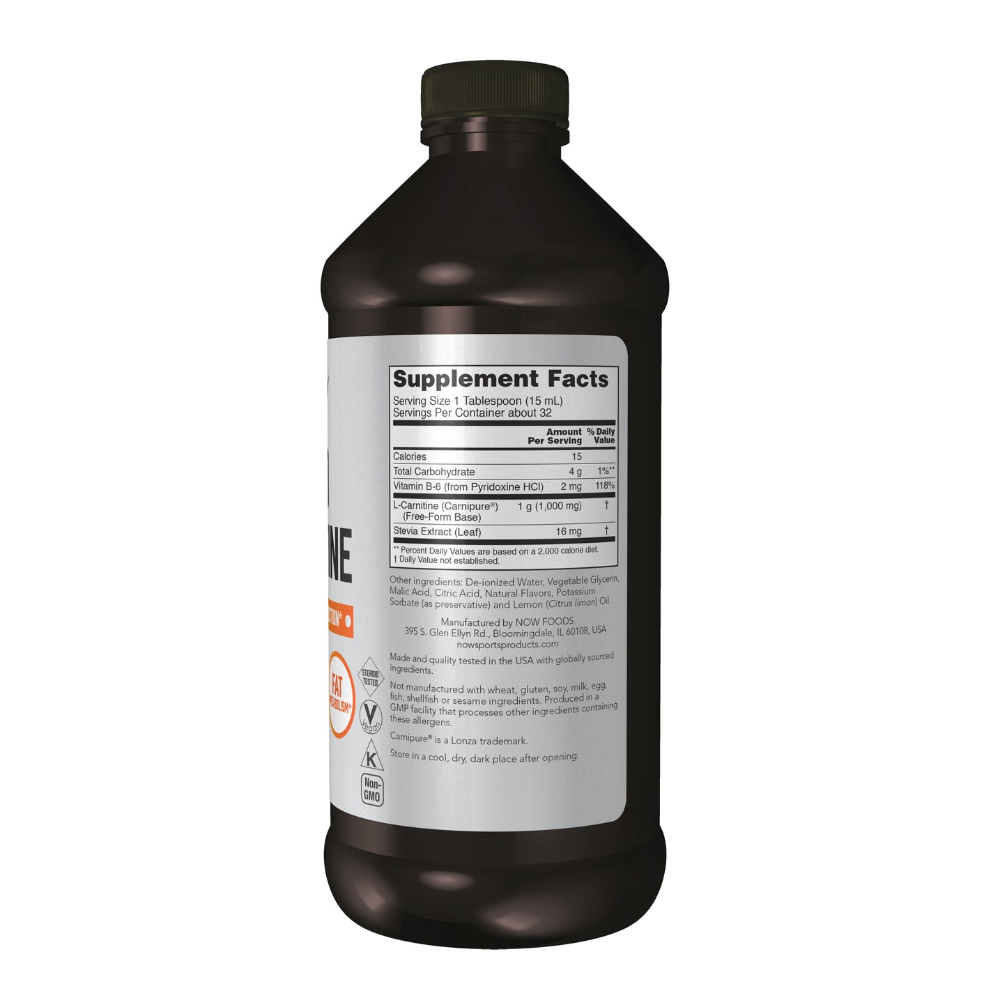 NOW Sports Nutrition, L-Carnitine Liquid 1,000 mg, Highly Absorbable, Citrus, 16-Ounce