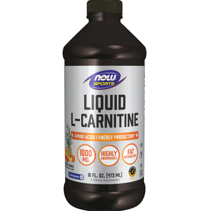 NOW Sports Nutrition, L-Carnitine Liquid 1,000 mg, Highly Absorbable, Tropical Punch, 16-Ounce
