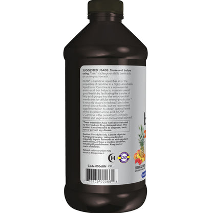 NOW Sports Nutrition, L-Carnitine Liquid 1,000 mg, Highly Absorbable, Tropical Punch, 16-Ounce