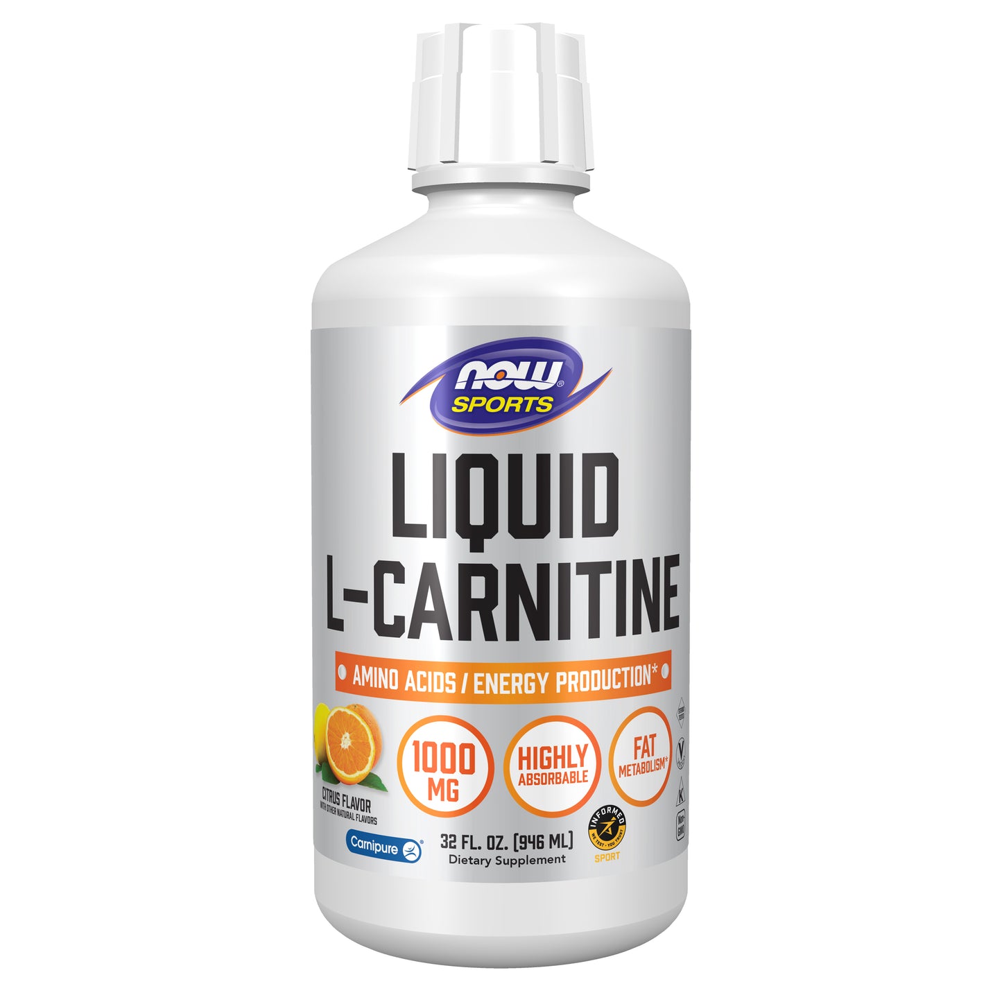 NOW Sports Nutrition, L-Carnitine Liquid 1,000 mg, Highly Absorbable, Citrus, 32-Ounce
