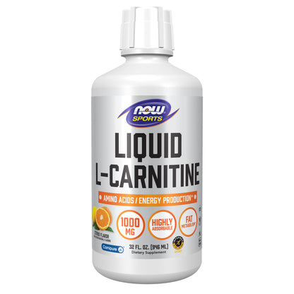 NOW Sports Nutrition, L-Carnitine Liquid 1,000 mg, Highly Absorbable, Citrus, 32-Ounce