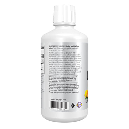 NOW Sports Nutrition, L-Carnitine Liquid 1,000 mg, Highly Absorbable, Citrus, 32-Ounce