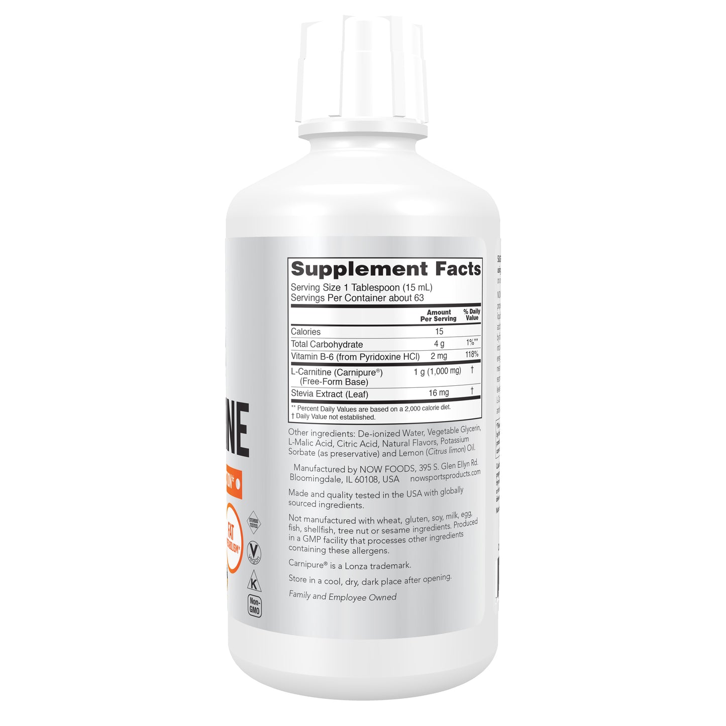 NOW Sports Nutrition, L-Carnitine Liquid 1,000 mg, Highly Absorbable, Citrus, 32-Ounce