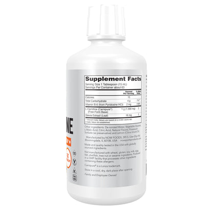 NOW Sports Nutrition, L-Carnitine Liquid 1,000 mg, Highly Absorbable, Citrus, 32-Ounce