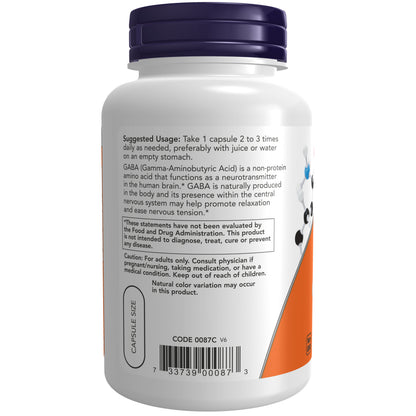 NOW Supplements, GABA 500 mg + B-6, Cognitive Support*, 100 Veg Caps