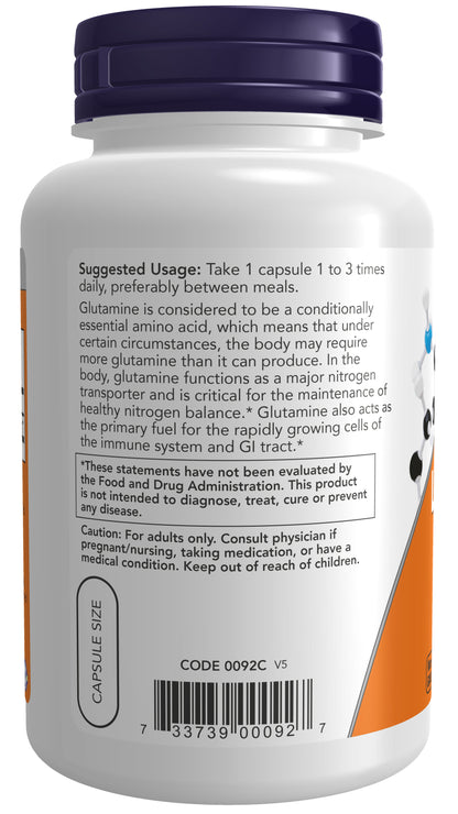 NOW Supplements, L-Glutamine 500 mg, Amino Acid, 120 Veg Caps