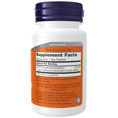 NOW Supplements, 5-HTP (5-hydroxytryptophan) 50 mg, Neurotransmitter Support*, 30 Veg Capsules