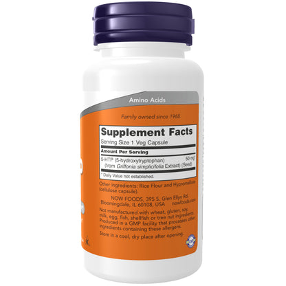 NOW Supplements, 5-HTP (5-hydroxytryptophan) 50 mg, Neurotransmitter Support*, 90 Veg Capsules