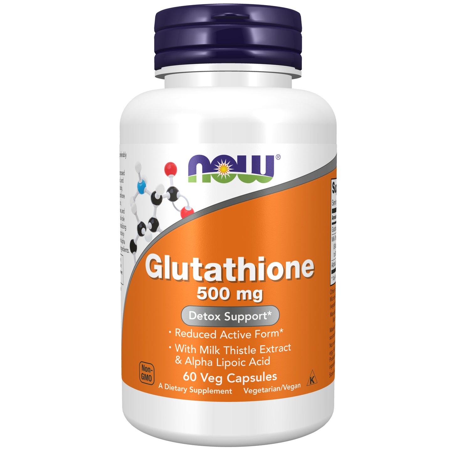 NOW Supplements, Glutathione 500 mg, With Milk Thistle Extract & Alpha Lipoic Acid, Detox Support*, 60 Veg Capsules