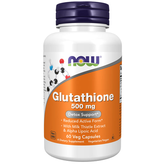 NOW Supplements, Glutathione 500 mg, With Milk Thistle Extract & Alpha Lipoic Acid, Detox Support*, 60 Veg Capsules