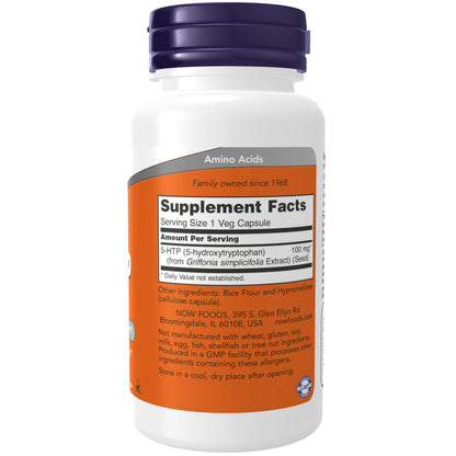 NOW Supplements, 5-HTP (5-hydroxytryptophan) 100 mg, Neurotransmitter Support*, 60 Veg Capsules