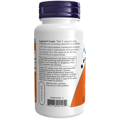 NOW Supplements, 5-HTP (5-hydroxytryptophan) 100 mg, Neurotransmitter Support*, 60 Veg Capsules