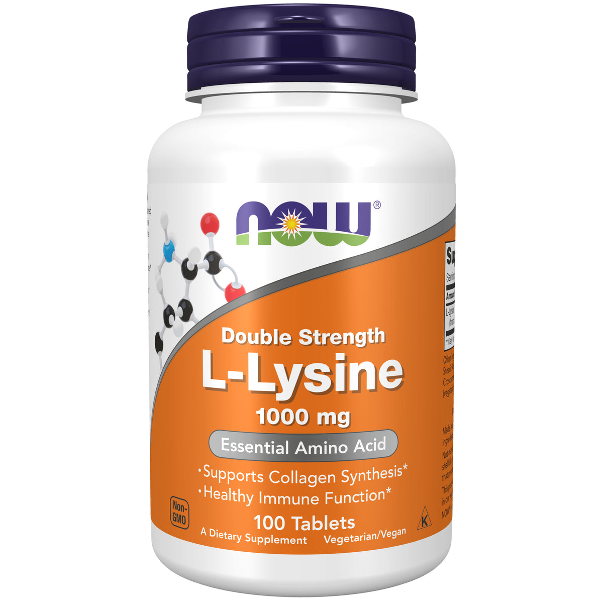NOW Supplements, L-Lysine 1,000 mg, Double Strength, Amino Acid, 100 Tabs
