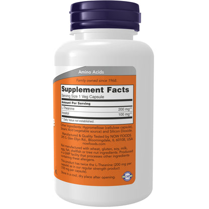 NOW Supplements, L-Theanine 200 mg with Inositol, Stress Management*, 120 Veg Capsules