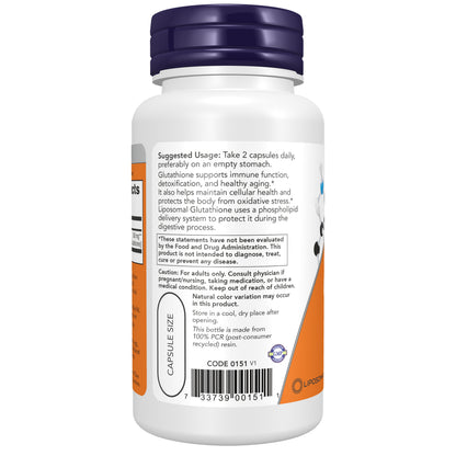 NOW Supplements Liposomal Glutathione, 500 mg, 60 Vegan Capsules